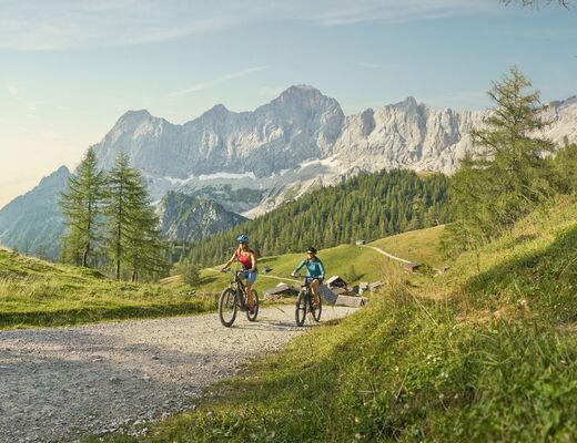 Cyclists with a view of the Dachstein