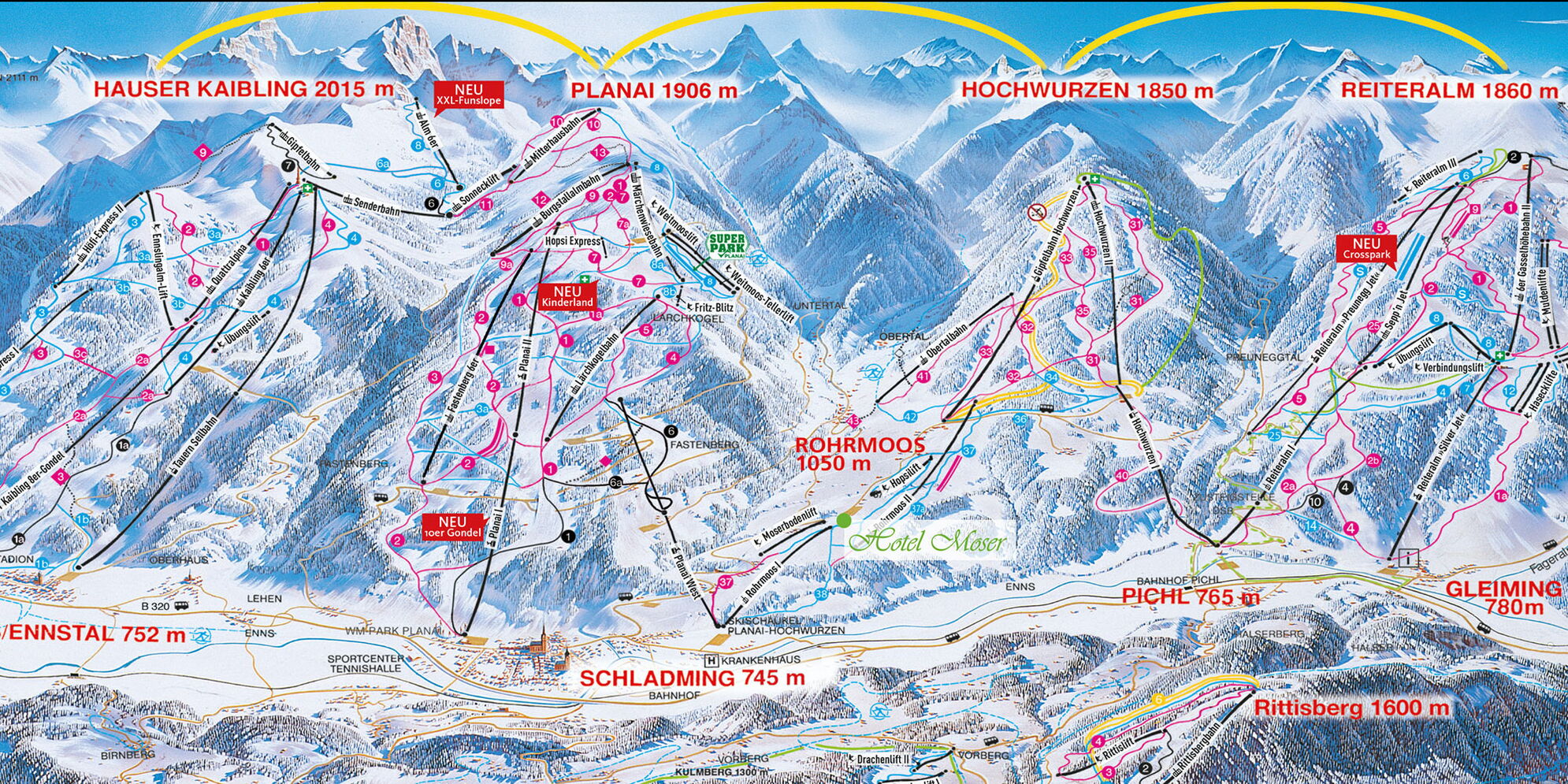Overview map of the 4-mountain ski swing