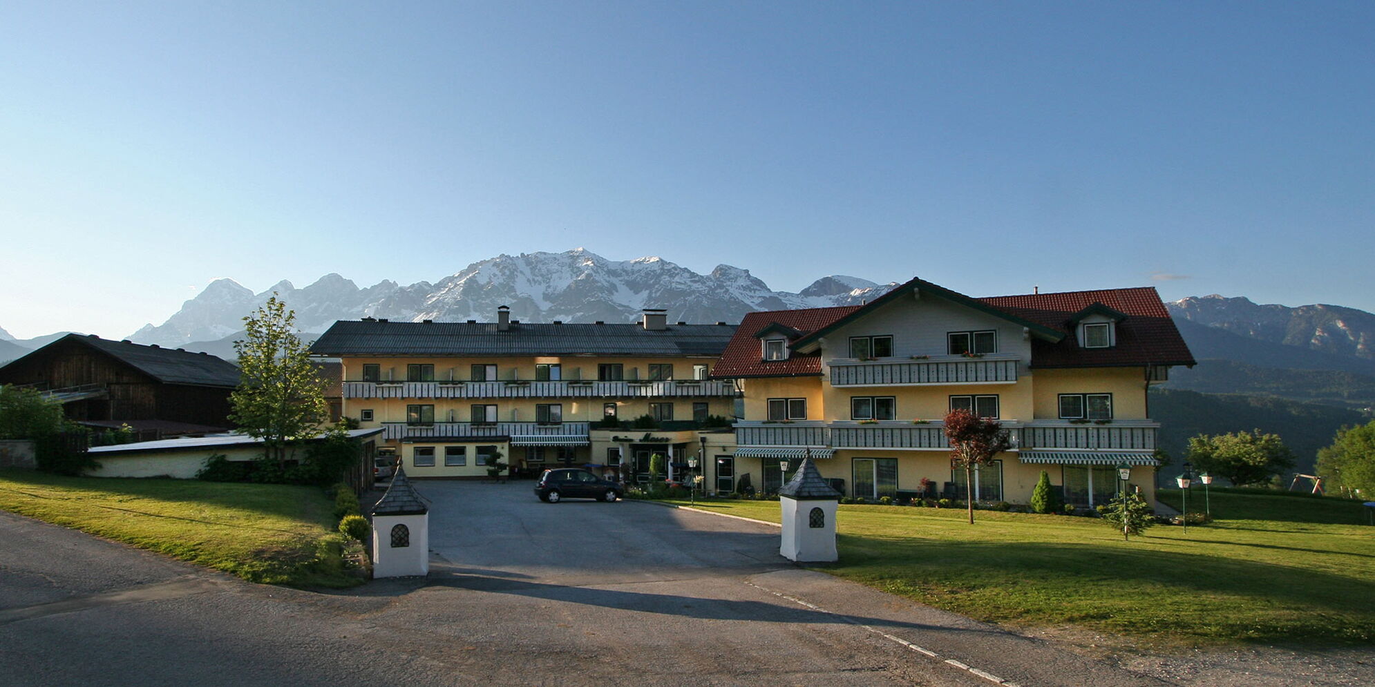 The Moserhof in summer with a fantastic view